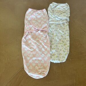 Two Pink and White Baby Velcro Swaddle Set
